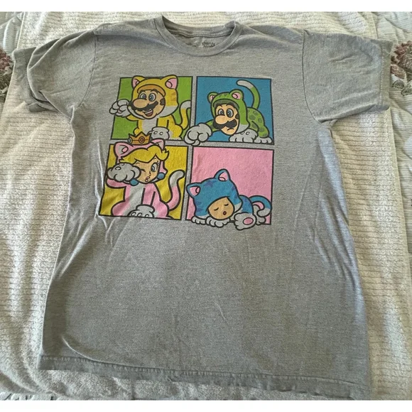 Mario bros gray tee shirt men size small bowsers fury - Picture 1 of 3